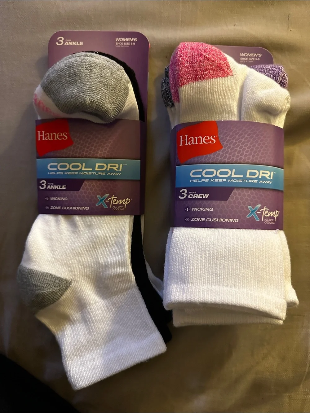 Hanes Cool Dri Ankle & Crew Socks, 3pack, Size 5-9